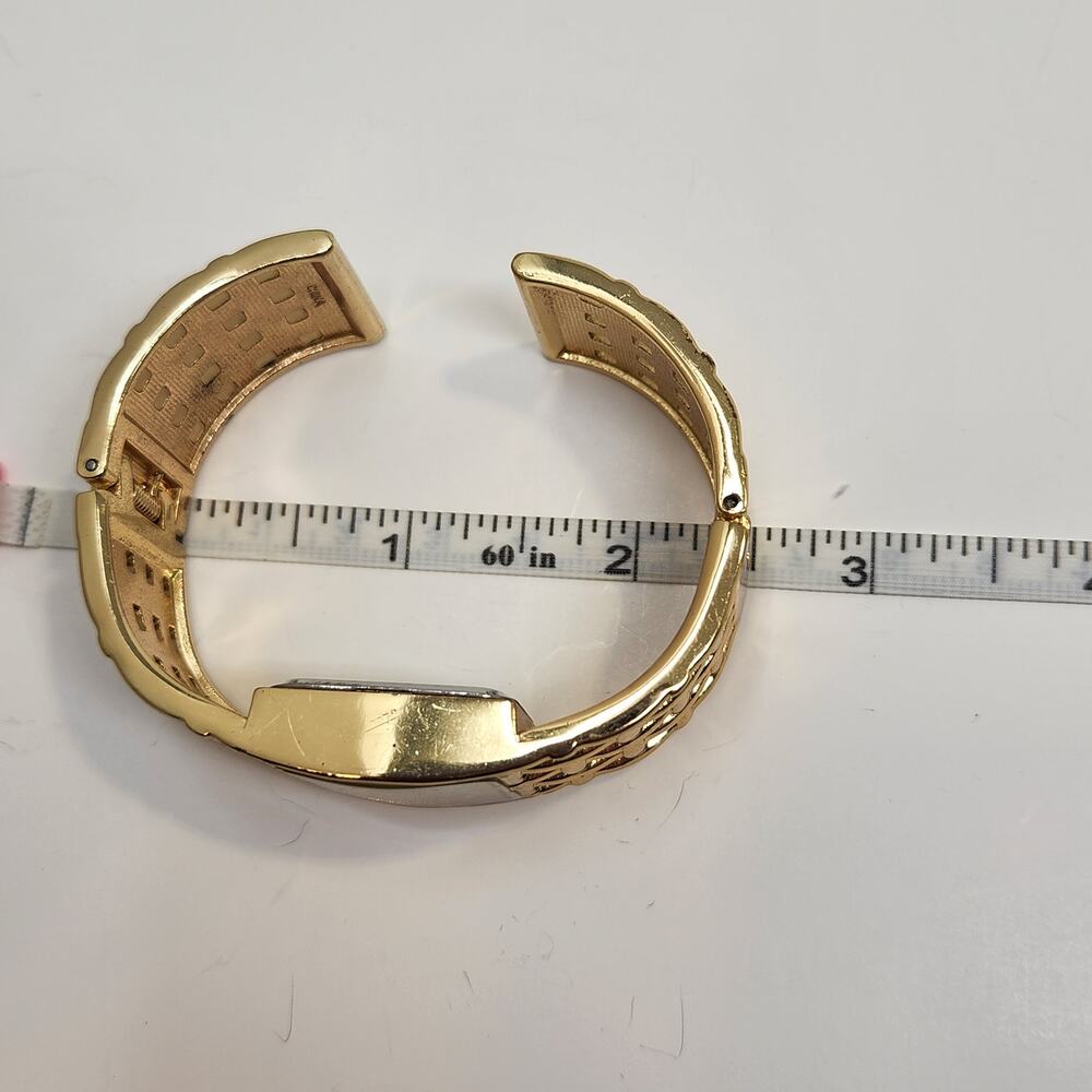 Basket Weave Gold Tone Cuff Bracelet Wristwatch Watch Adjustable Workwear Casual - Picture 8 of 9